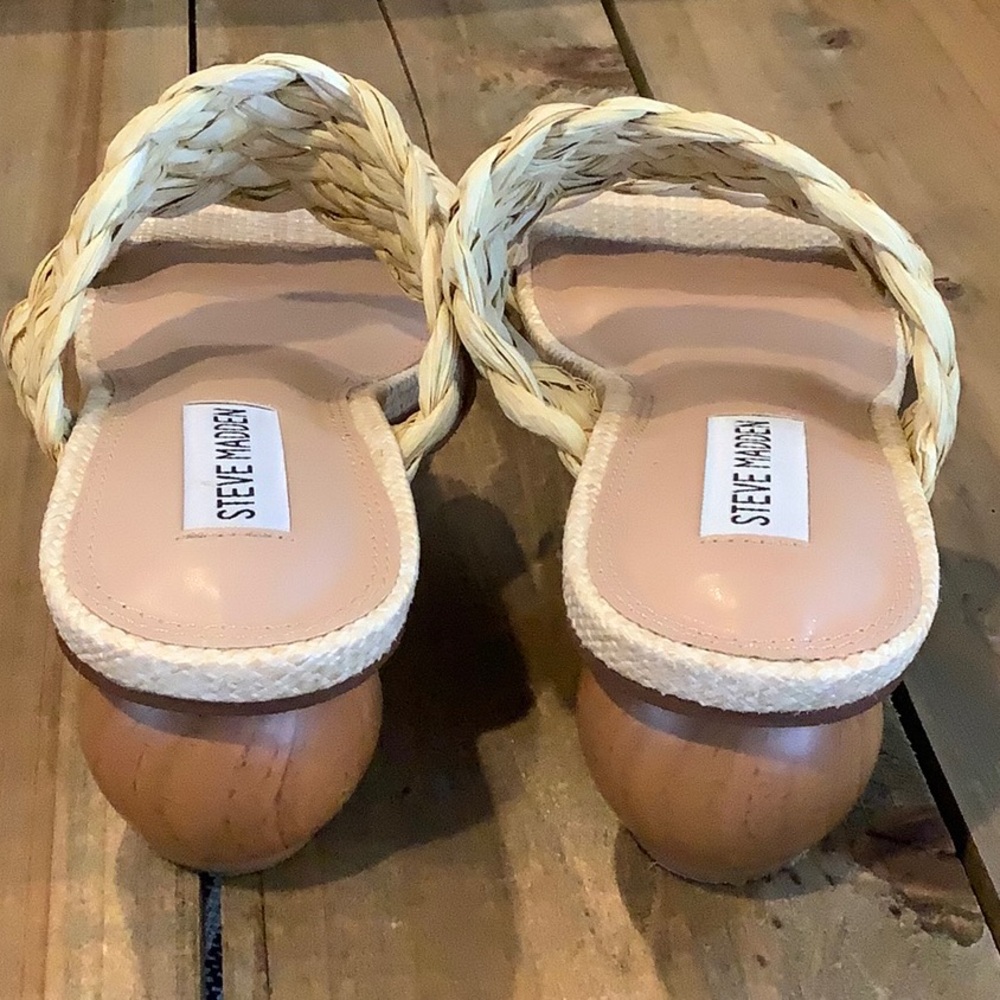 STEVE MADDEN Vows Woven Strap Slide SphereHeel Raffia Coastal Grandma Sandal 7.5 - Picture 4 of 9